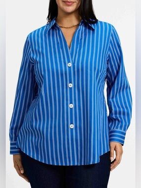 Foxcroft Paityn Stripe Cotton Button-Up Shirt Blue White